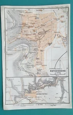 1925 BAEDEKER MAP - ROTHENBURG Germany Town Plan & Environs 4" x 6" 