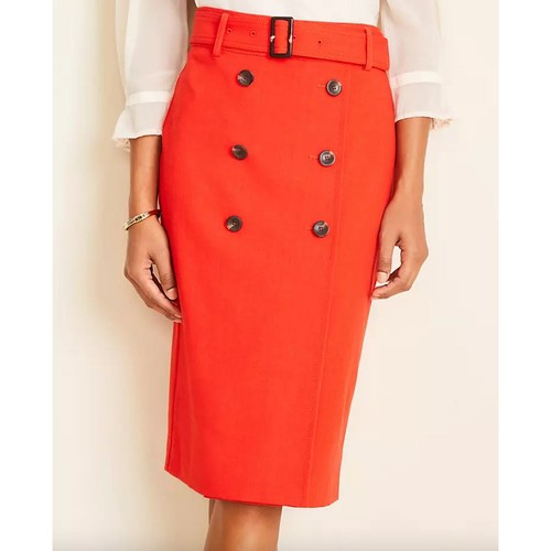 Ann Taylor Trench Bleistift rot Gürtel Knopf Rock Neu mit Etikett Größe 12 - Bild 10 von 11