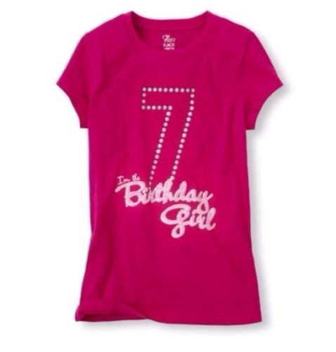 NEW! 7th BIRTHDAY 7 Years Girls Graphic Shirt 7-8 Medium Gift! Pink Nice! SS
