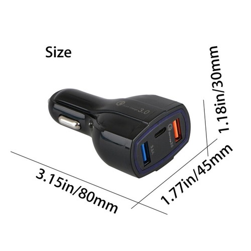48W Quick Car Charger 3-Port USB Type-C Port Power Adapter DC for Smartphones - Picture 3 of 6