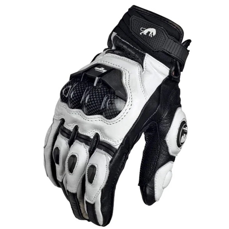 Gants de moto en cuir noir blanc homme équipement pilote moto été hiver