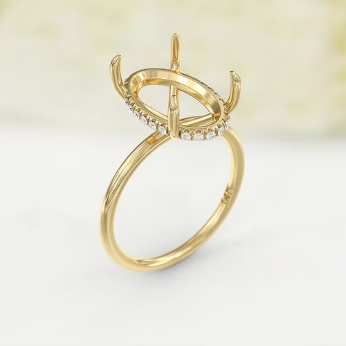 10x8mm Oval Semi Mount Ring – Sterling Silver Solitaire Setting for Engagement - Picture 1 of 7