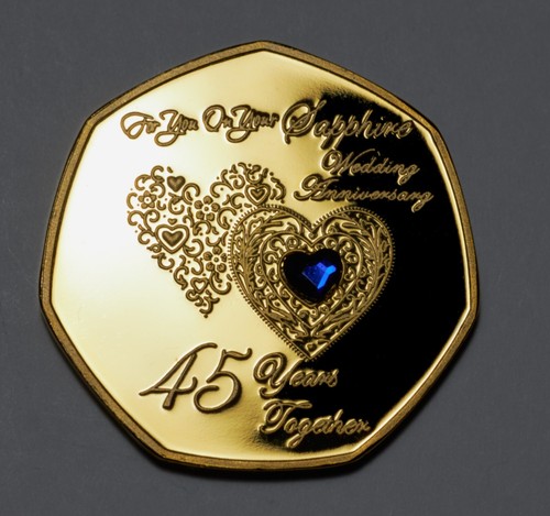 On Your 45th SAPPHIRE WEDDING ANNIVERSARY 24ct Gold Commemorative. Capsule. Gem - Picture 3 of 12