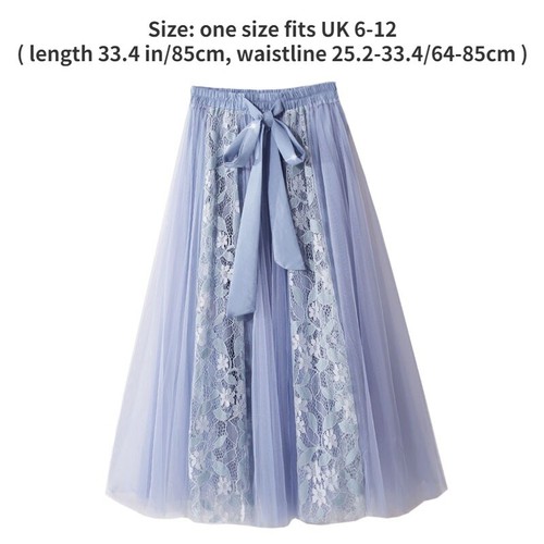 Ladies Lace Floral Swing Skirt Tutu A-line Tulle Mesh Elastic High Waist Fairy - Picture 3 of 16