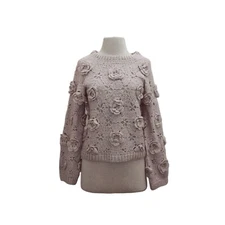 Anthropologie Current Air Ivory  Cottage Core 3D Floral Crochet Sweater Size M/L