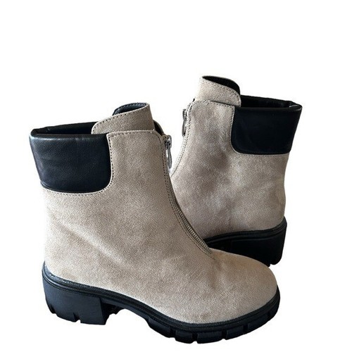 NEW ME TOO Sydnie Faux Suede / Leather Trim Boot Y2K Taupe SZ-9.5 Biker Modern - Picture 4 of 7