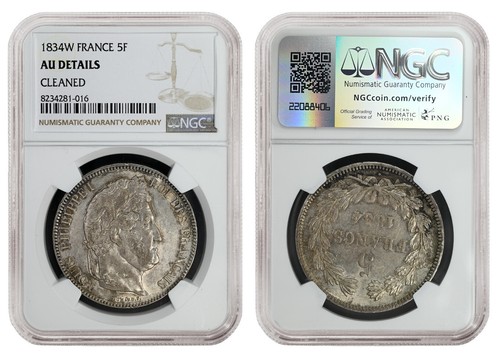 FRANCE Louis Philippe I 5 Francs 1834-W NGC AU Lille mint - Picture 3 of 3