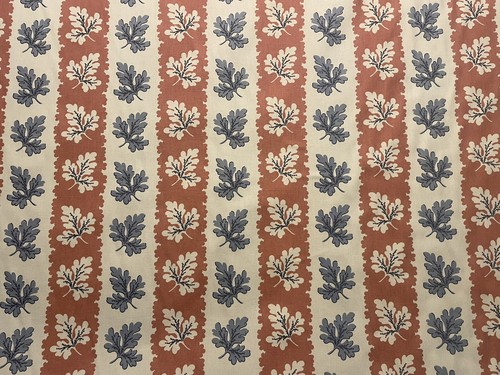 Scalamandre Vintage 1990s Bolton Blue Salmon On White Printed Cotton Fabric 1 Yd - Picture 3 of 6