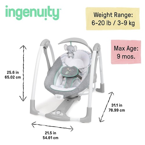 Ingenuity ConvertMe 2-in-1 Compact Portable Baby Swing 2 Infant Seat - Nash - Picture 2 of 3