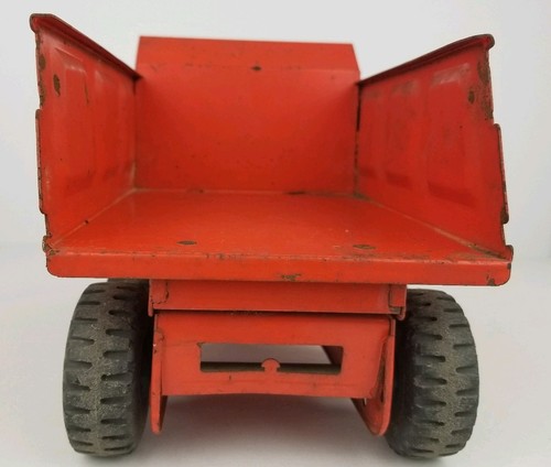 Vintage Tonka Hydraulic Orange Pressed Steel Dump Truck Toy 13 Inches Long - Picture 8 of 11