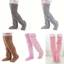 Over Knee Legs Socks Stockings High Fuzzy Plush Slipper Furry Long Leg Warmers