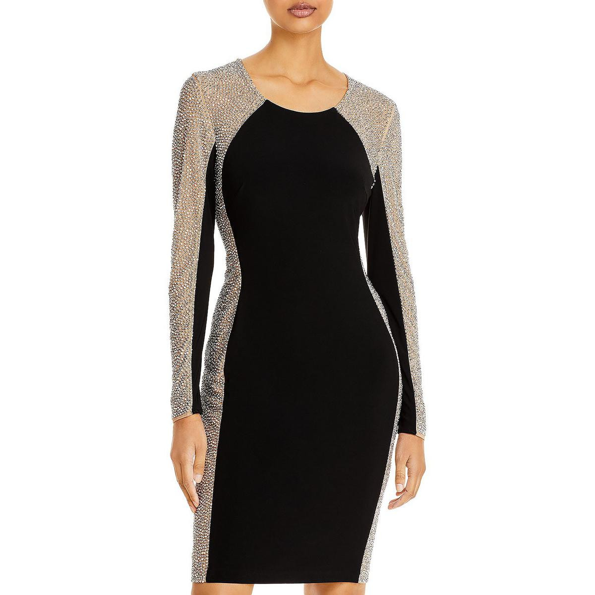 Женское черное двухцветное облегающее вечернее миди-платье Aqua 4 BHFO 8828