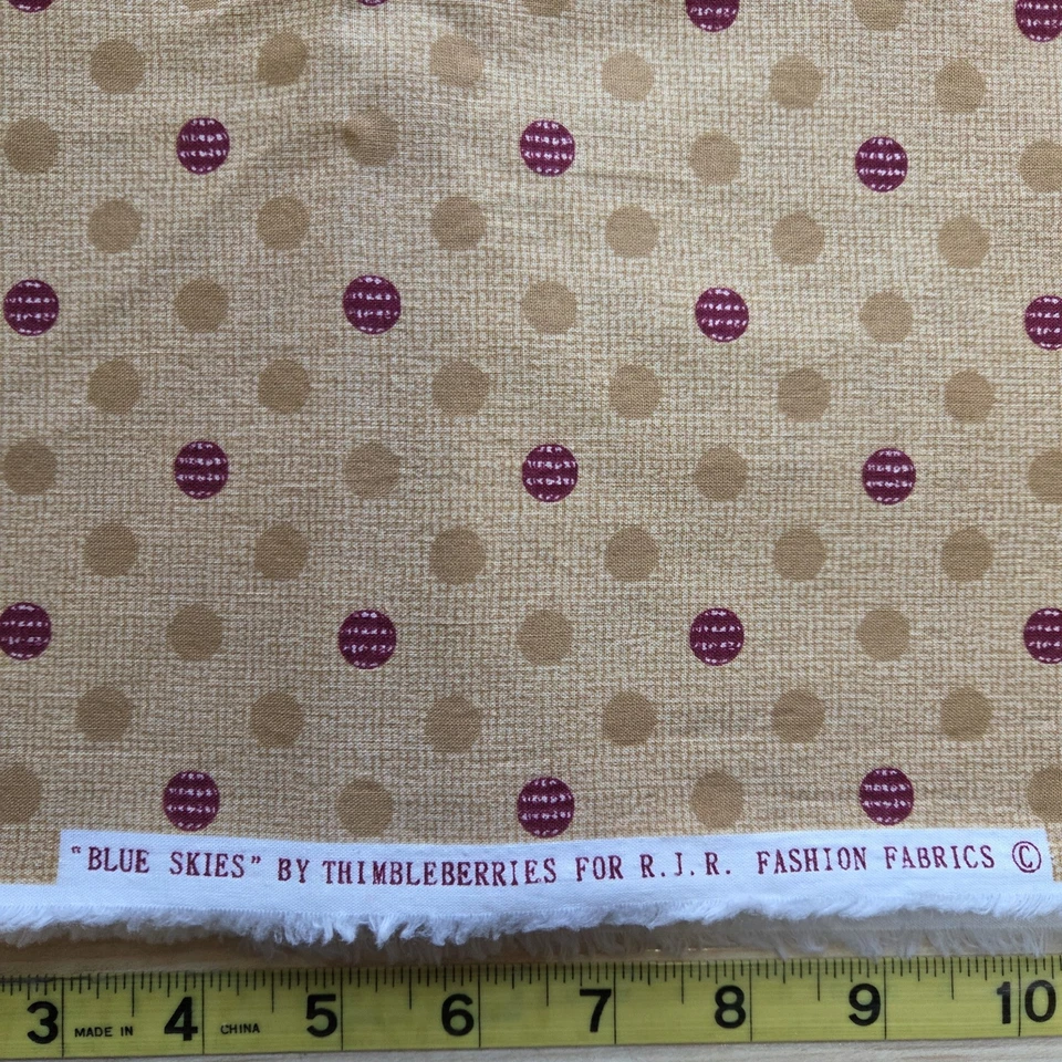 Blue Skies by RJR Thimbleberries Fabric 5.5 Yards Beige Red Polka Dots Cotton - Image 2 of 3