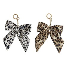2Pcs Lovely Leopard Print Fabric Bowknot Key Ring Compact Gift Handbag Charm