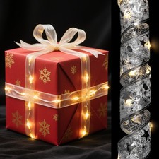 Christmas Ribbon Light, 3.28Ft 10 LEDs Ribbon Lights Silver, Warm Light 