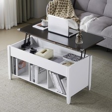 Farmhouse Lift Top Coffee Table, Rustic Grey with Storage 40" L White Brown