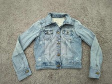 Mossimo Denim Jacket Youth Girls M Blue Long Sleeve 100 Cotton Distressed