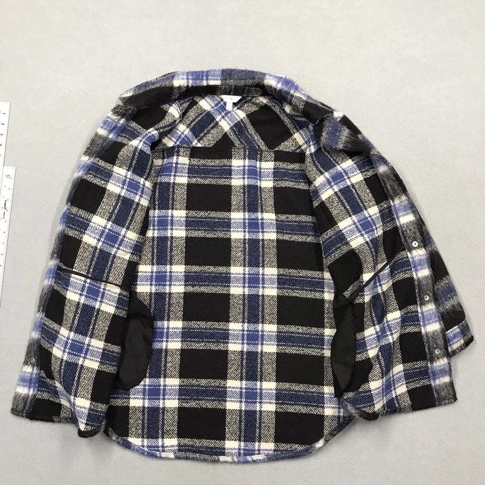 Terra & Sky Shacket 1X Mujer Azul Negro Cuadros Cepillado Botones a Presión Camisa Chaqueta Foto 3 de 4