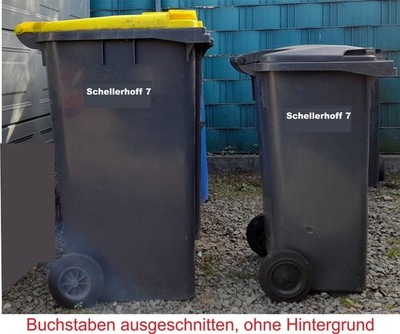Mülltonne Aufkleber Mülltonnen Ihr  Name + Hausnummer Starkklebende Folie (8600)