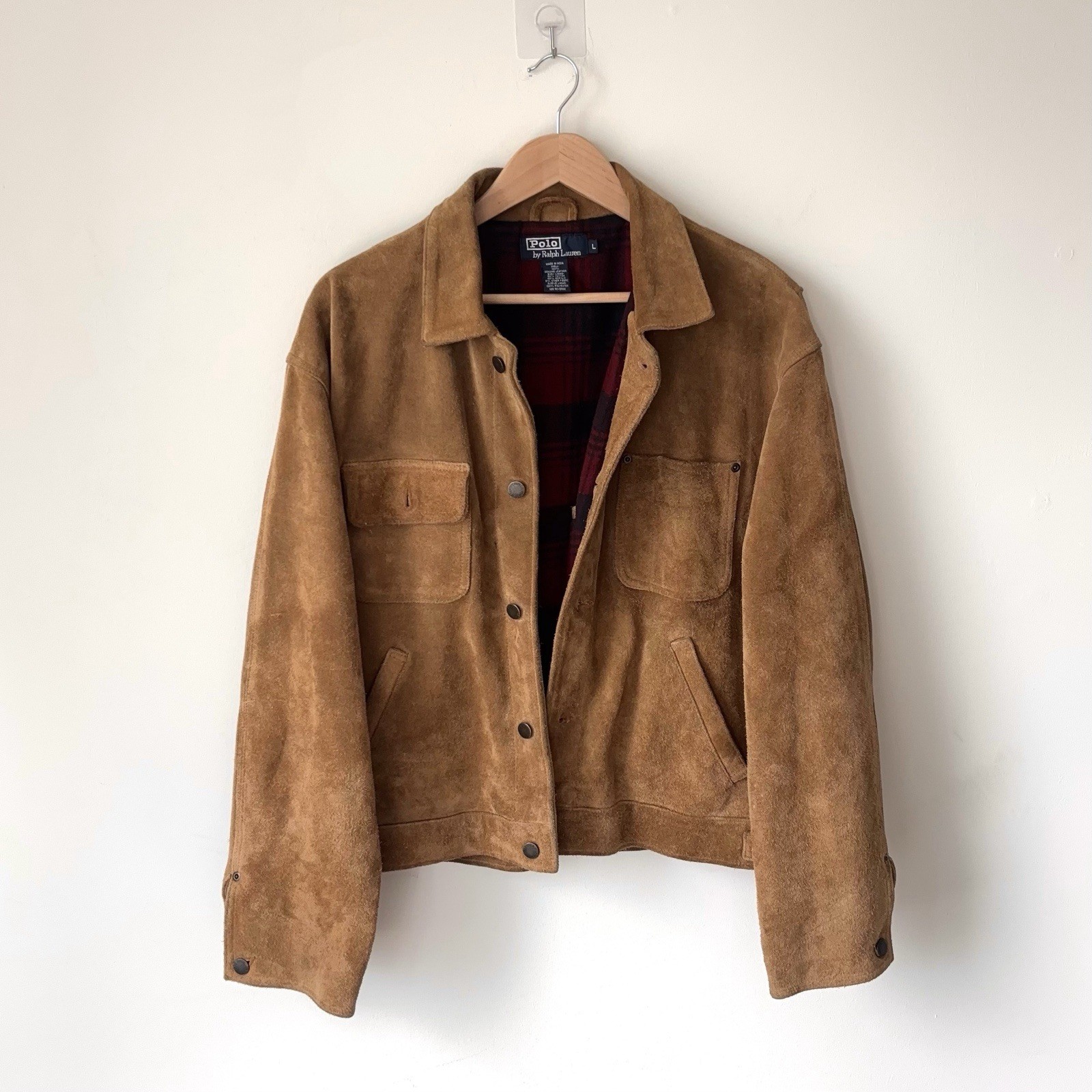 Polo Ralph Lauren Heavyweight Suede Leather Men’s L Trucker Jacket Lined Flannel