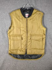 Vtg. Walls Brown Insulated Vest OUTERWEAR Made In USA Sz L Zip Up Flap Pockets