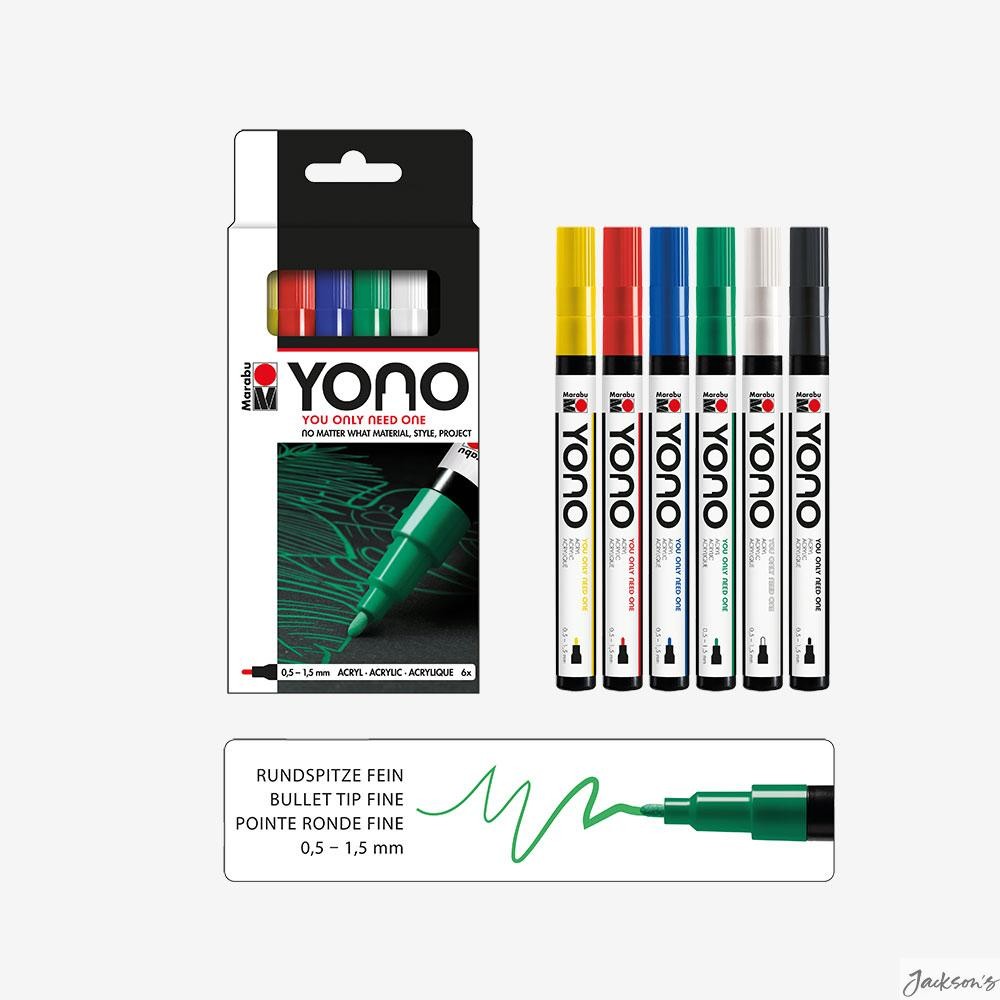 Marabu Yono Acrylic Marker Pens Water Based Set Of 6 0.5-1.5mm Fine Tip