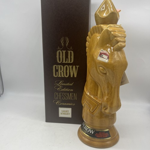 Old Crow Whiskey Chessmen "Light Knight" 1969 Decanter Empty Bottle Display Box