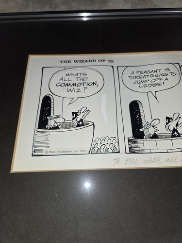 Tira cómica firmada enmarcada de WIZARD OF ID Brant Parker y Johnny Hart 1974 rara - Imagen 2 de 5