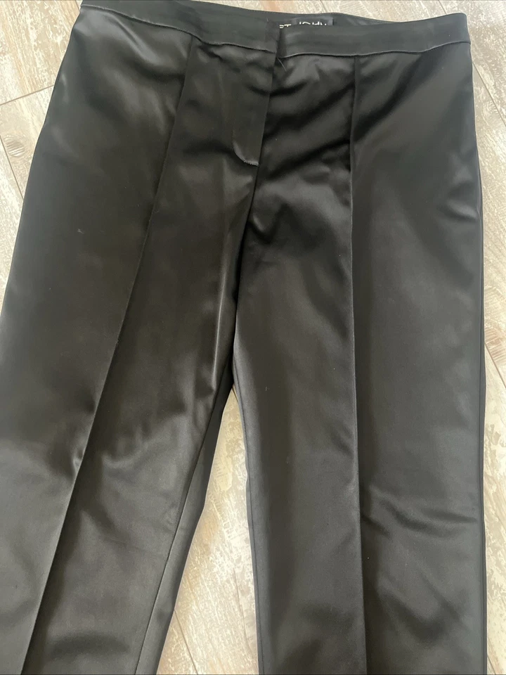 St. John Couture Womens Size 6 Liquid Satin Pants Trousers Ankle Black Silk  - Image 2 of 4
