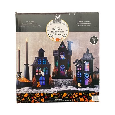 Member's Mark 15 LED Pre-Lit Metal Haunted Halloween Village, Set of 3