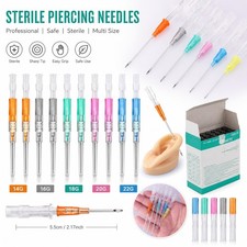 5/50 pcs Sterile Piercing Needles Surgical Steel Ear Nose Navel Body Tool UK