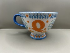 Tesco Footed Mug - Large Floral Stoneware Mug with Initial Q. Chipped