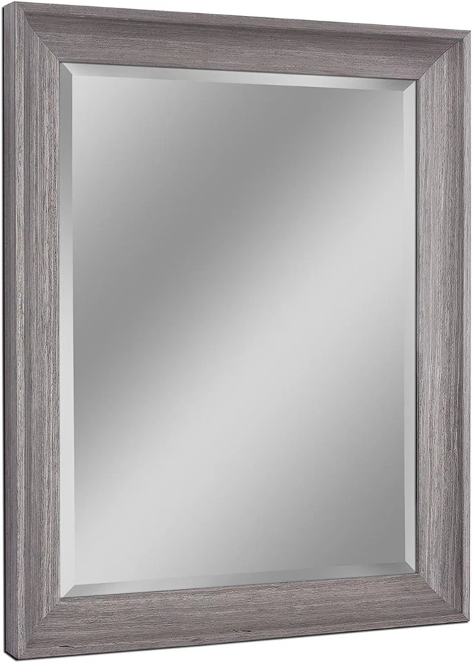 Gray Transitional Driftwood Framed Beveled Wall Mirror, Vanity Mirror, Bathroom - Image 3 of 4