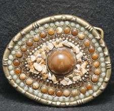 XD29147 AMAZING VINTAGE 1970s ABSTRACT NATURE ARTWORK UNISEX BELT BUCKLE