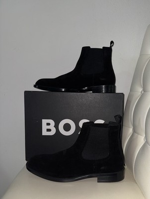 Hugo Boss Chelsea Stiefeletten Schwarz Größe 44 Herren Tayil Ched Leder 