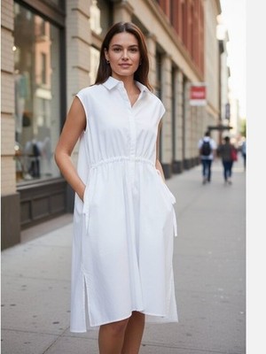 NWT French Connection Rhodes  Poplin Swing Shirt Dress in 24 Linen White Small