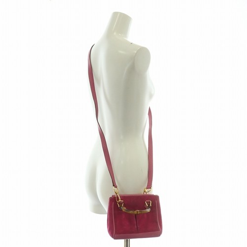 Gucci 2Way Handbag Shoulder Bag Suede Leather Bamboo Handle Pink /Bb Mt Oh Gy18 - Picture 7 of 8