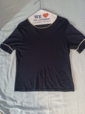 ak2 Anne Klein Women Dark Blue Short Sleeve Top M creme trim