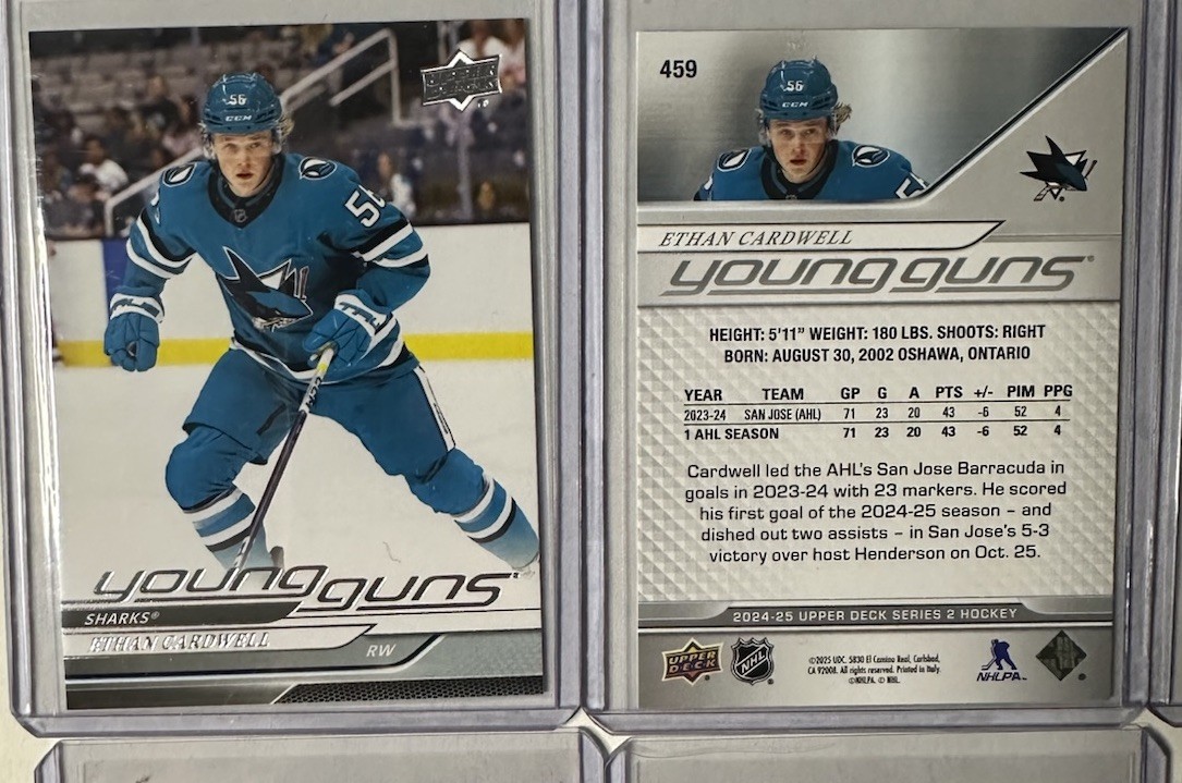 2024-25 Upper Deck #459 Ethan Cardwell Rookie RC San Jose Sharks Young Guns
