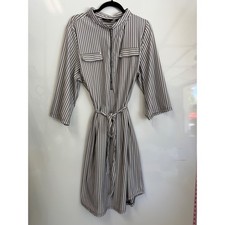 Mlle Gabrielle Striped Half Zip Shirt Dress 3X Black White Tie Waist Plus Size