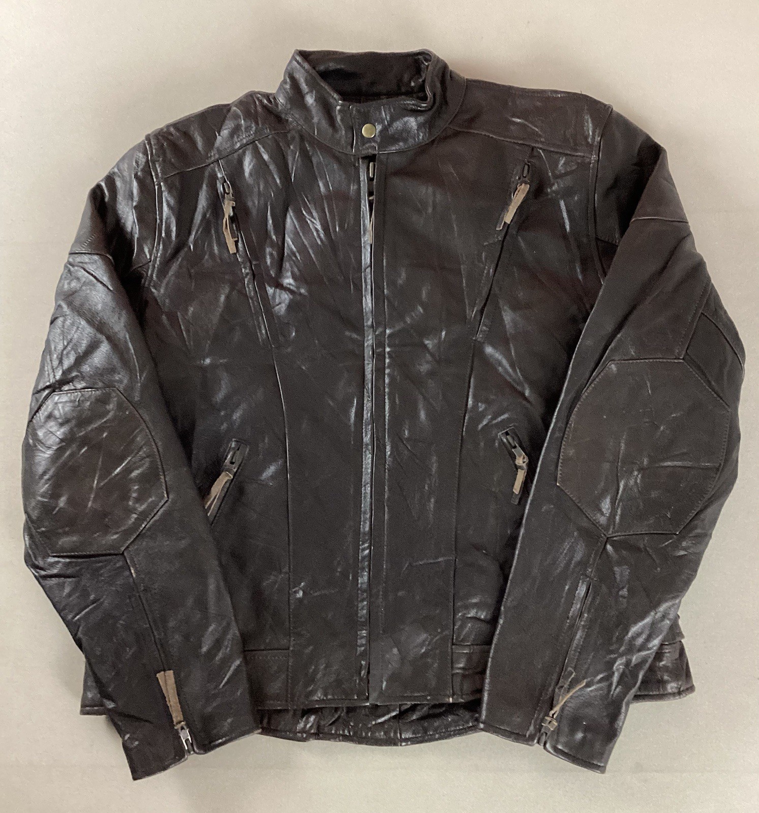 Vintage Leather Biker Jacket Cafe Racer Jacket Zip-In Liner Brown Size L