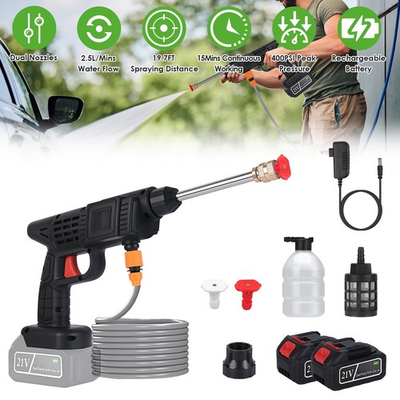 #ad Cordless Pressure Washer 400PSI 21V Rechargeable Power Cleaner with Dual Nozzles $57.90
