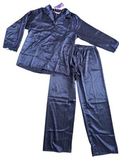 Indigo Sky Navy Blue Satin Pyjama Set with Lace Trim Women’s Pyjamas Size 10-12