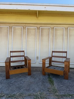 Pair Vintage Art Deco Carved Wood Armchair Frames Floral Relief Project