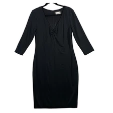 David Meister Black Midi Dress Womens Size 14 V Neck 3/4 Sleeve Lined Career