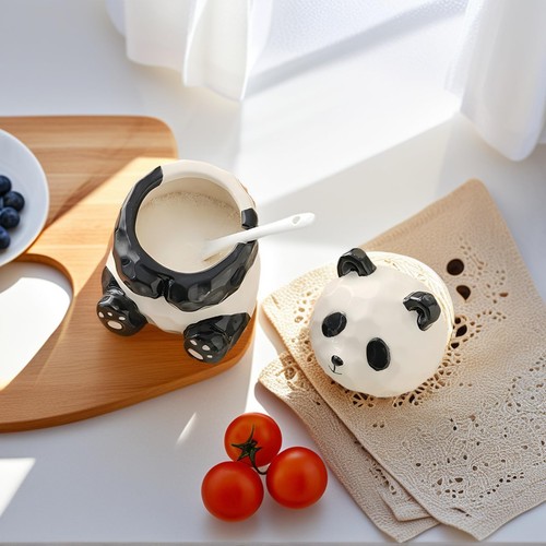 Panda Salt and Pepper Shakers, Cute 8oz Ceramic Spice Jar with Spoon, Animal ... - Picture 4 of 7