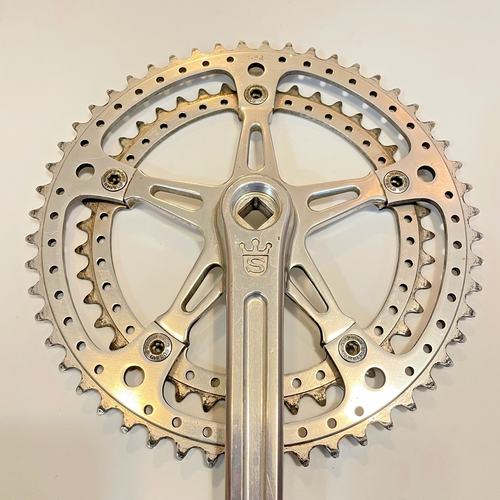 Vintage Sugino Mighty Crown Road Crank Set Old School BMX 171 mm Drillium Maxy - Picture 5 of 5