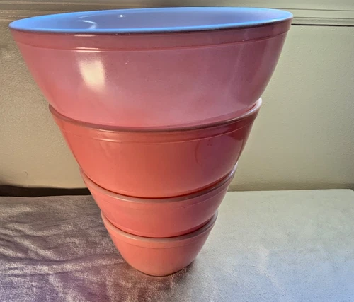 Vintage 1950's Mid Century  Pyrex Pink Mixing Bowl Complete Set 401 402 403 404
