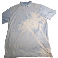 Oakley Hydrolix Polo Shirt Men  s XL Blue Palm Tree Graphic Performance Golf