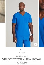 Barco One Men's Velocity 2-Pocket V-Neck Scrub Top in New Royal